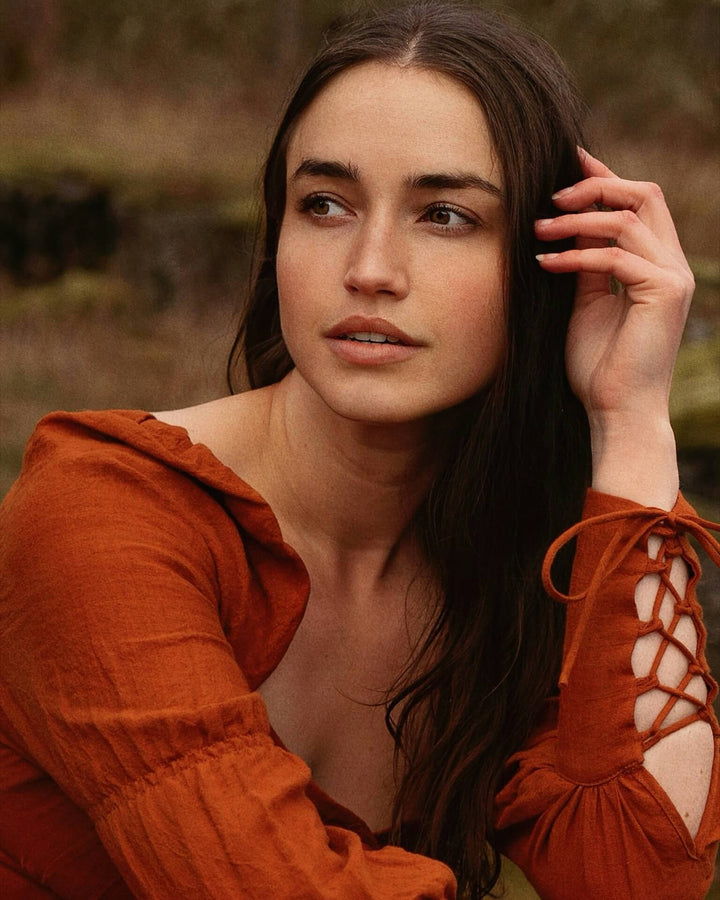 Rust Lace-Up Sleeve Blouse