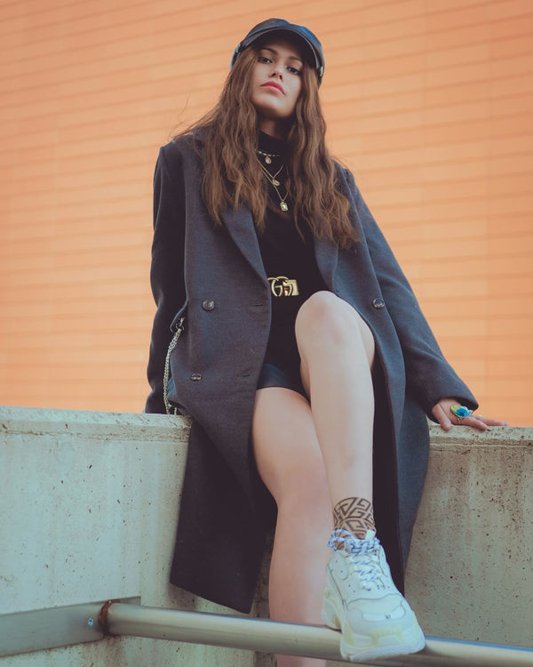 Navy Double-Breasted Wool Coat