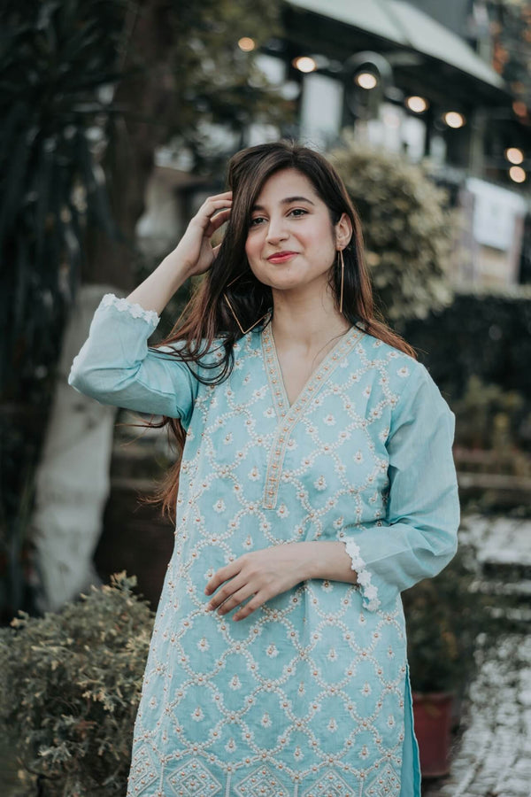 Mint Embroidered Kurta Dress