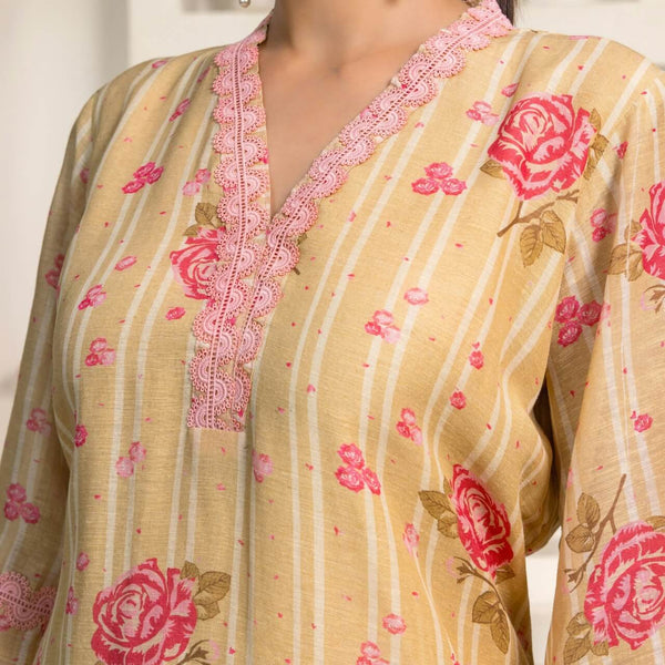 Gold Rose Embroidered Kurta